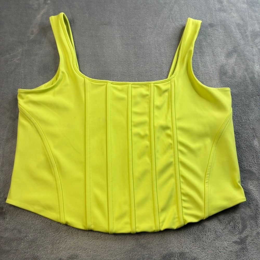 Express Body Contour Neon Lime Green Corset Tank Top Square Neck XL Sleeveless